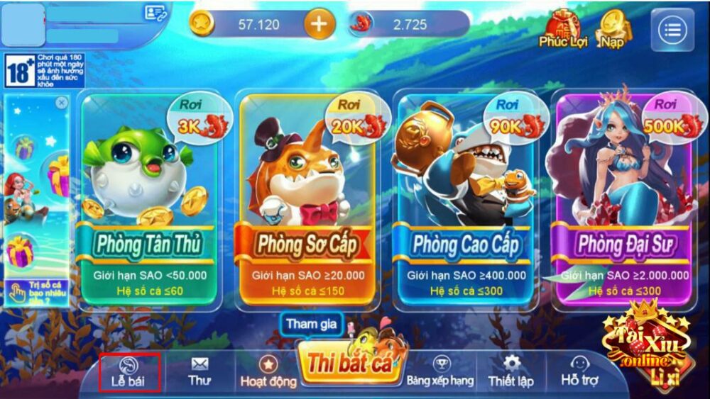 Những phòng chơi bắn cá online có tại cổng game Cocvang